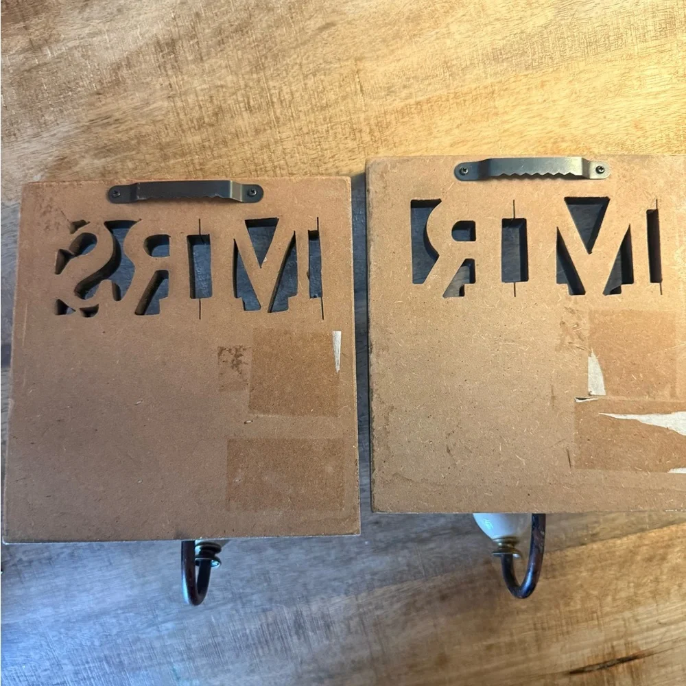 Vintage Mrs. & Mr. Black Wall Hooks